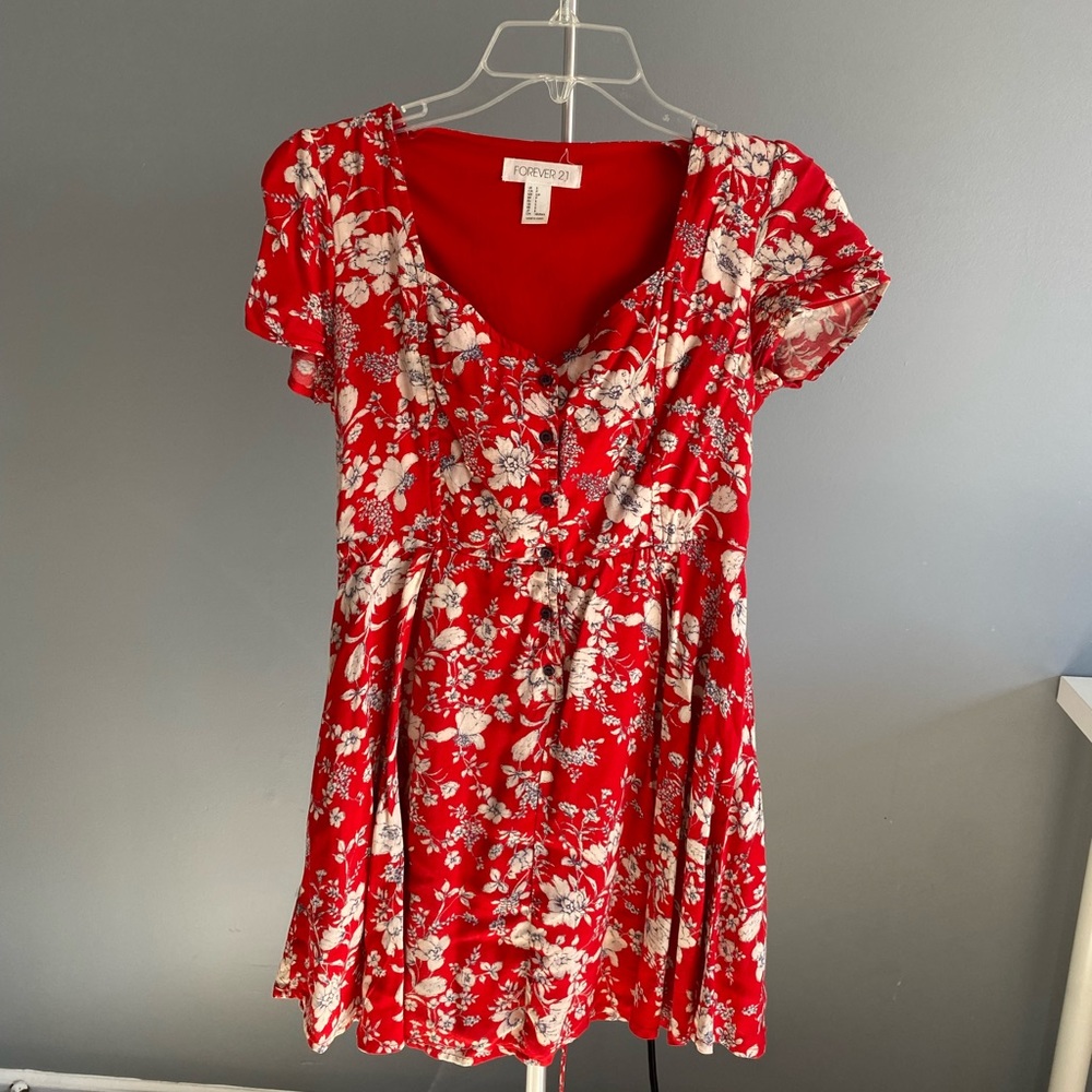 RED FLORAL SWEETHEART NECKLINE CORSET BACK SUNDRESS